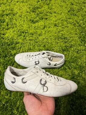 Vintage Christian Dior Cannage White Quilted Leather Low Top Sneakers with D Cha